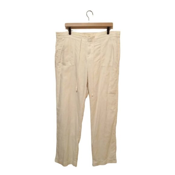 G.h. Bass & Co Ivory Hight Rise Straight Leg Drawstring Linen Blend Pants Sz 16 - Picture 1 of 5